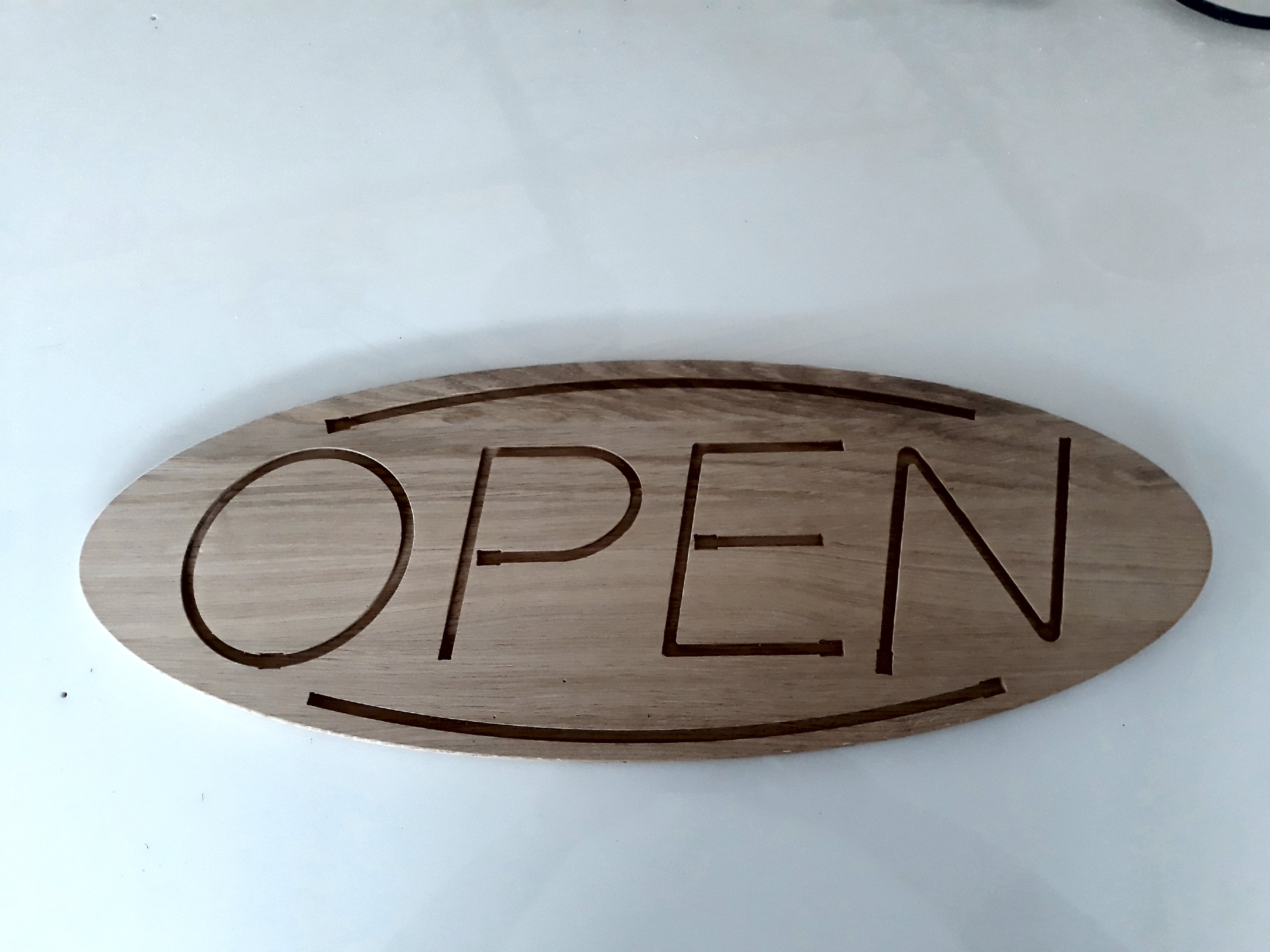 Milling Oak wood - OPEN  signboard - www.serviceplast.com 